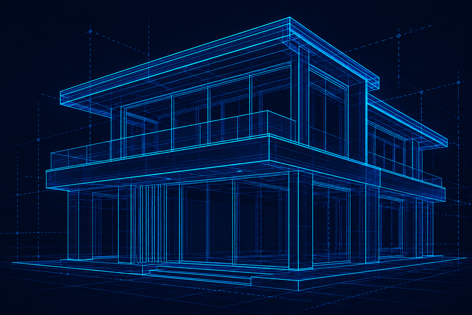 Blueprint wireframe of the villa